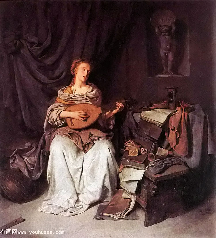 woman playing a lute