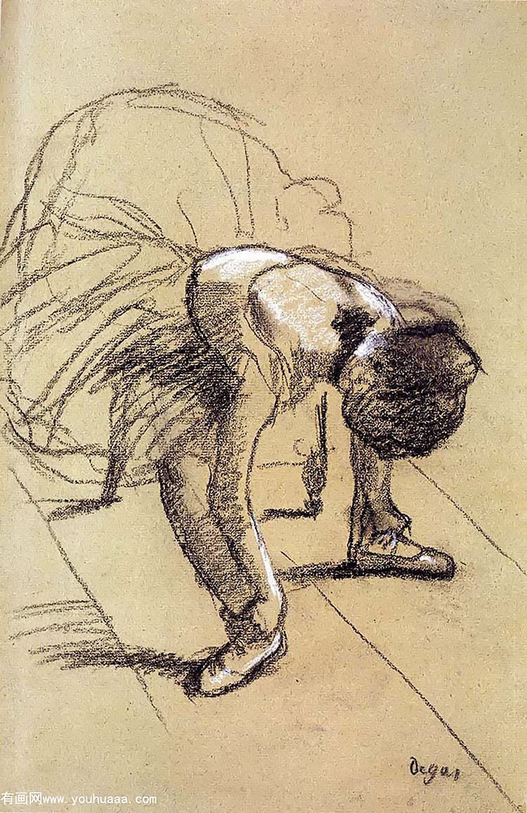 seated dancer adjusting her shoes