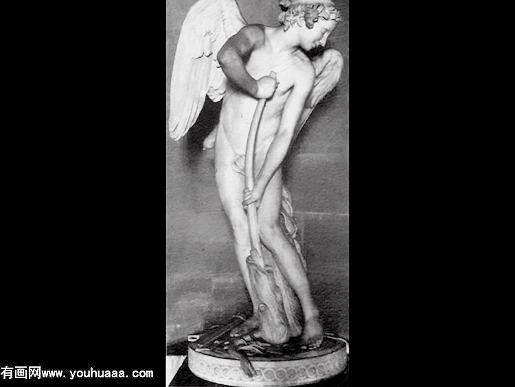 cupid making a bow out of the club of hercules