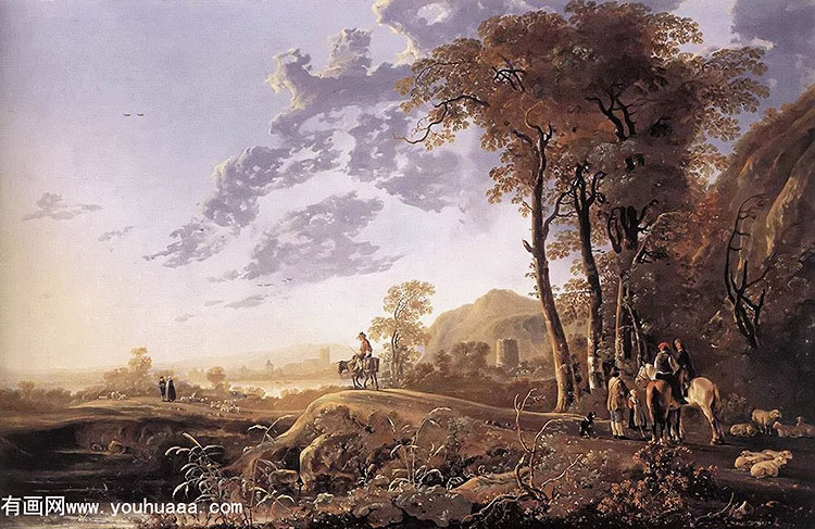 ĺɫе - evening landscape with horsemen and shepherds