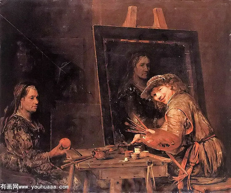 Իڻǰһλϸ - self portrait at an easel painting an old woman