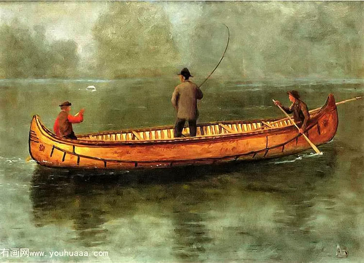 fishing from a canoe