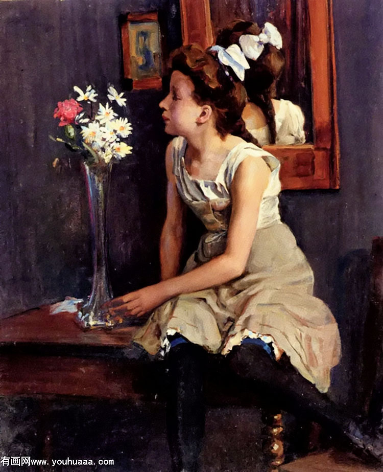 girl in the studio with flowers