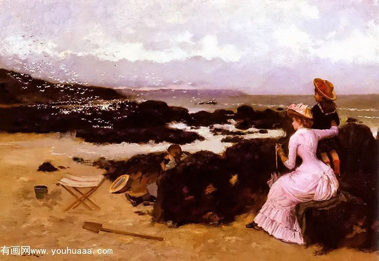 femme et enfants sur la plage