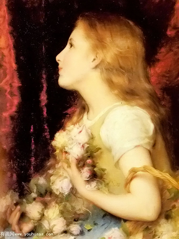 a young girl with a basket of flowers