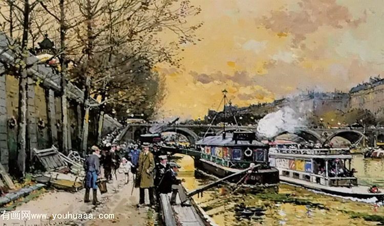 galien laloue eugene paris les bateaux mouches sur la seine gouache