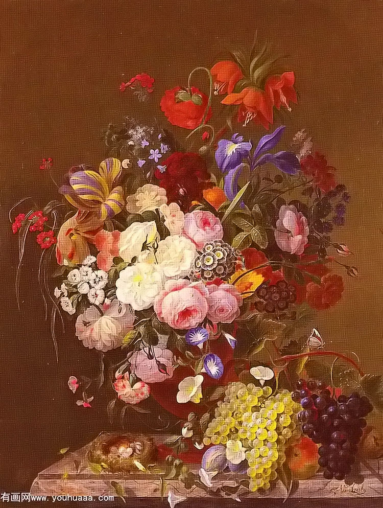 õ壬ǣţ㣬Ѻ - still life with roses, morning glories, tulips, grapes and birds nest