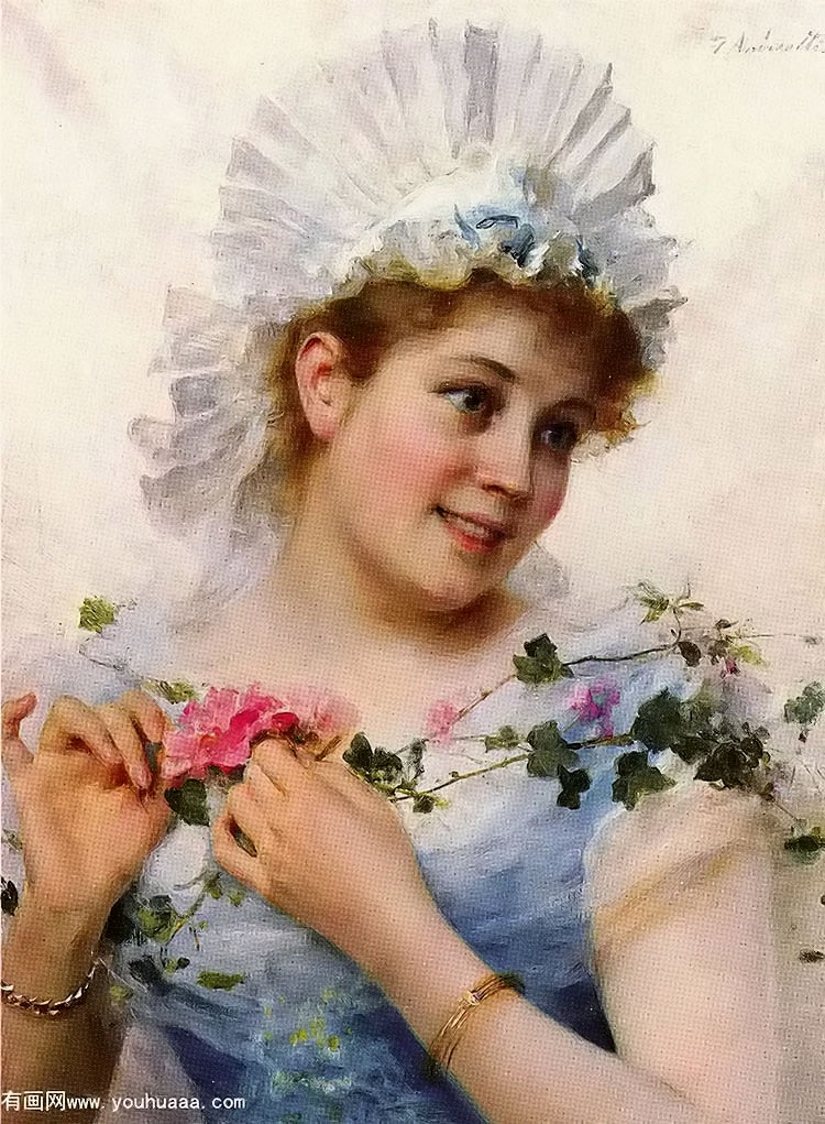 a young girl with roses