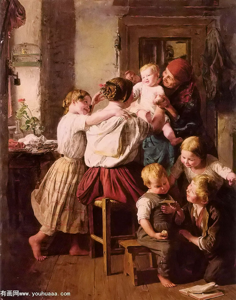 children making their grandmother a present on her name day