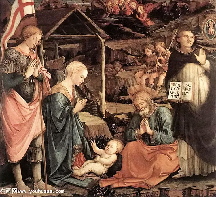 adoration of the child with saints