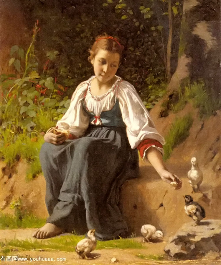 a young girl feeding baby chicks