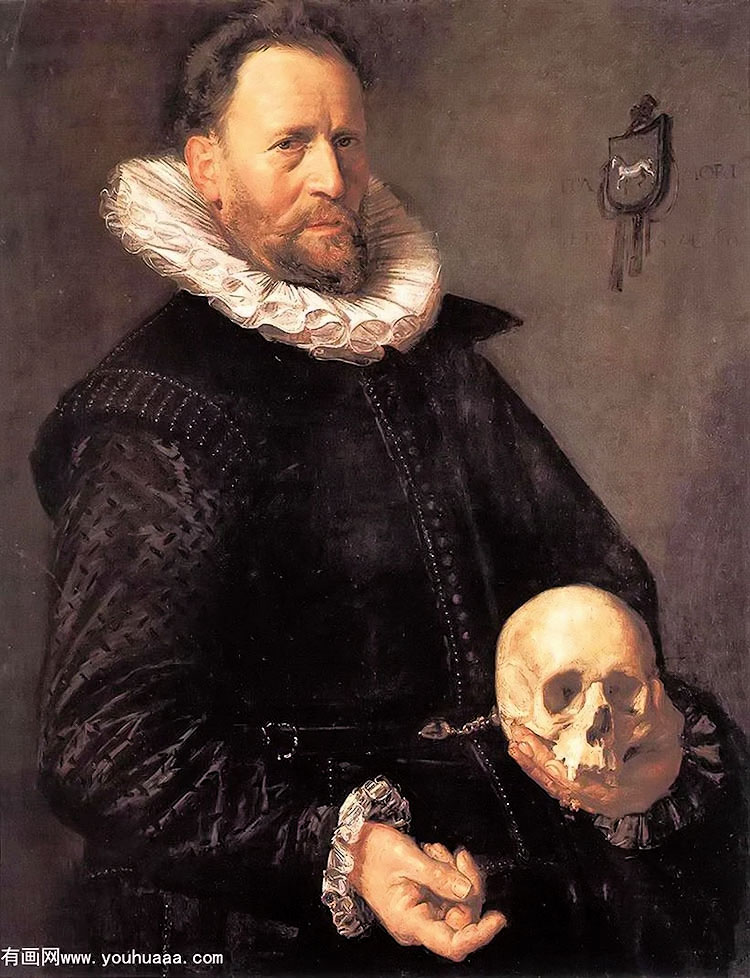 õӻ - portrait of a man holding a skull