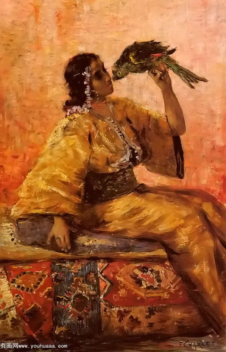 a moroccan beauty holding a parrot