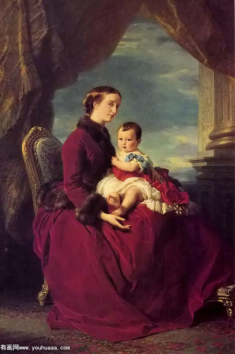 the empress eugenie holding louis napoleon, the prince imperial on her knees