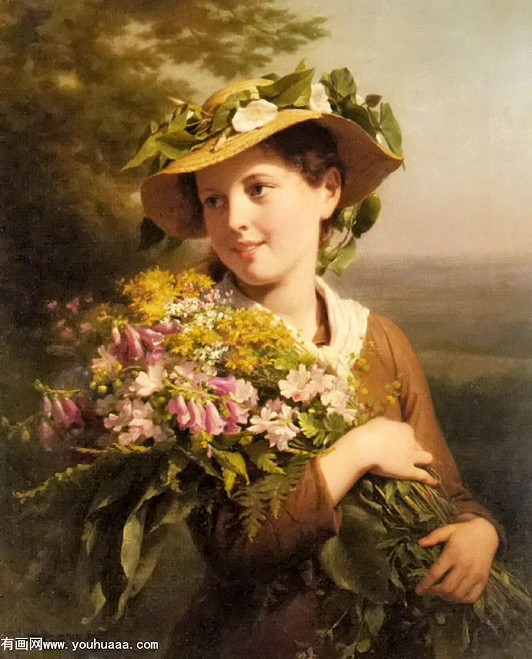 a young beauty holding a bouquet of flowers