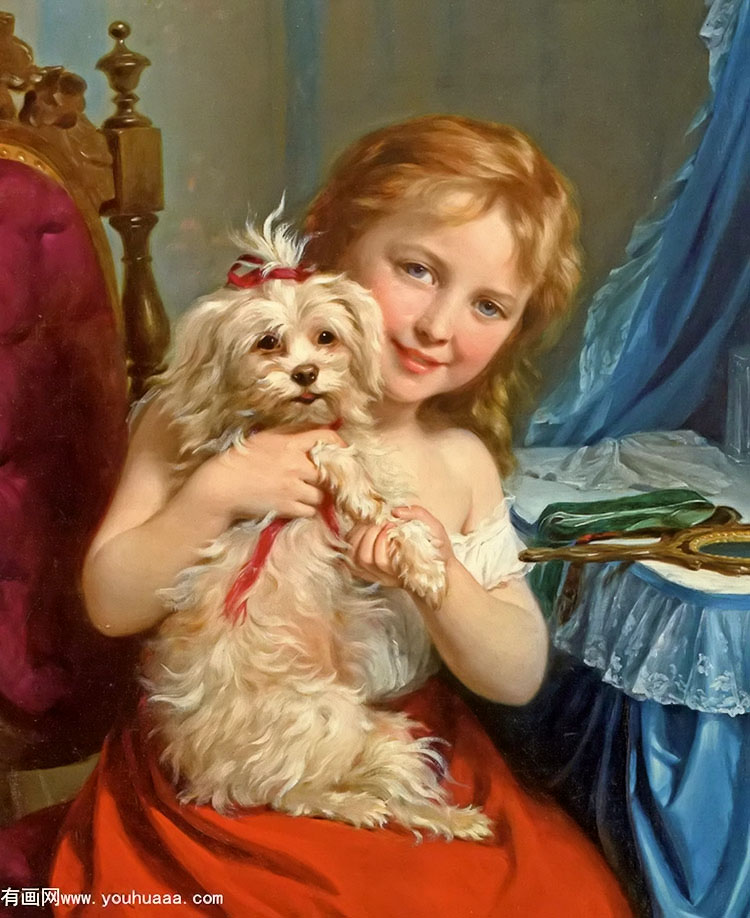 a young girl with a bichon frise