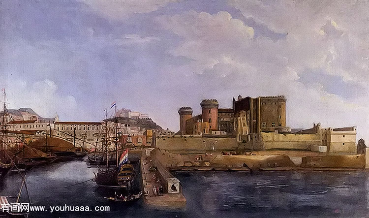 a view of castel dellovo from the bay of trentaremi, naples