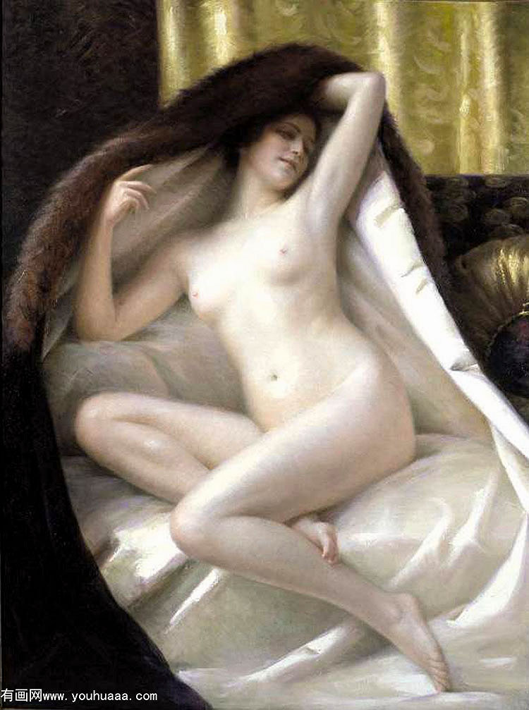 youn woman wrapped in a fur blanket