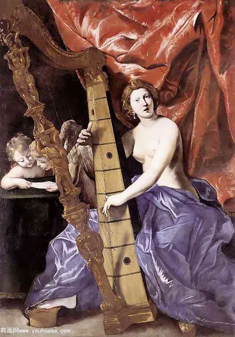 venus playing the harp (allegory of music)