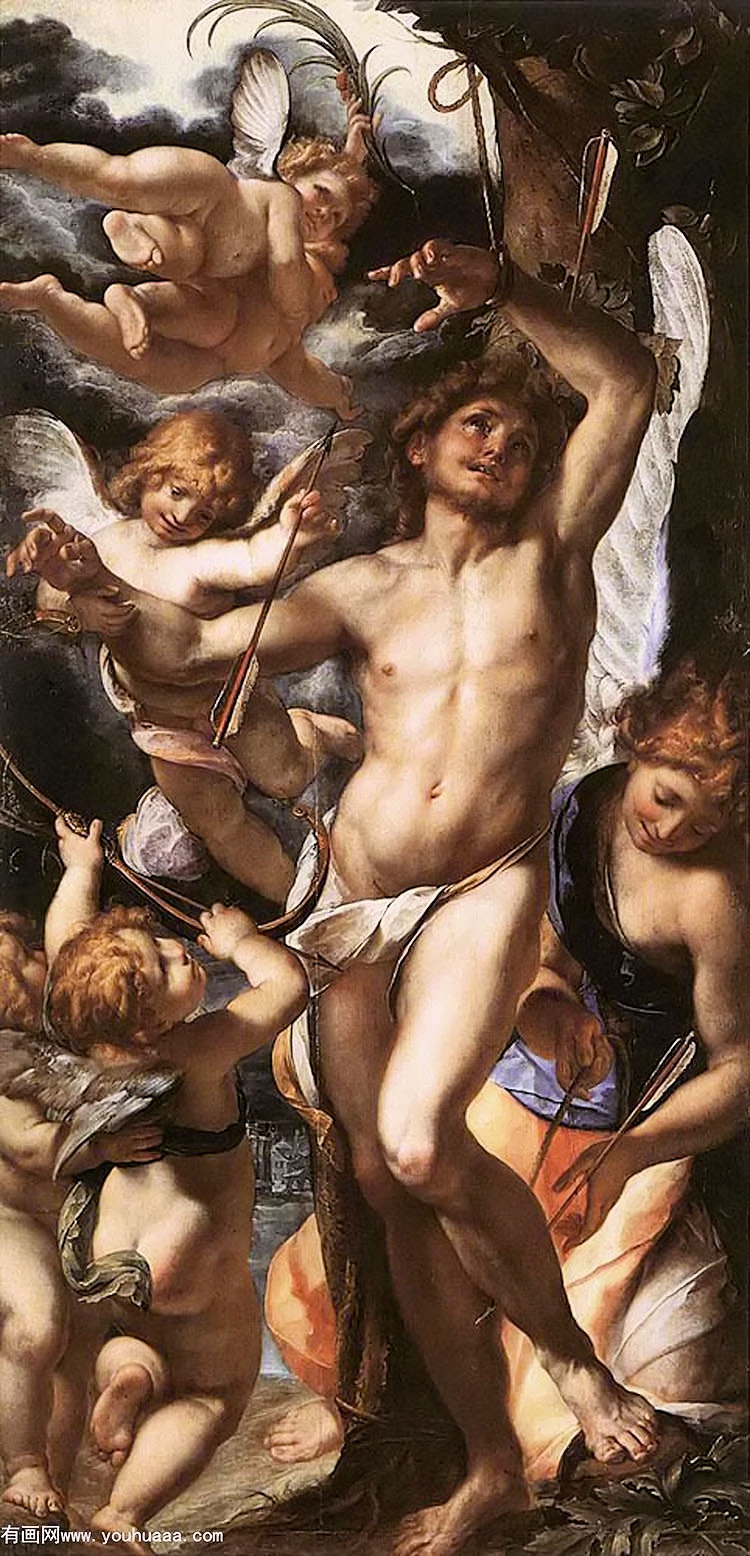 st sebastian tended by angels