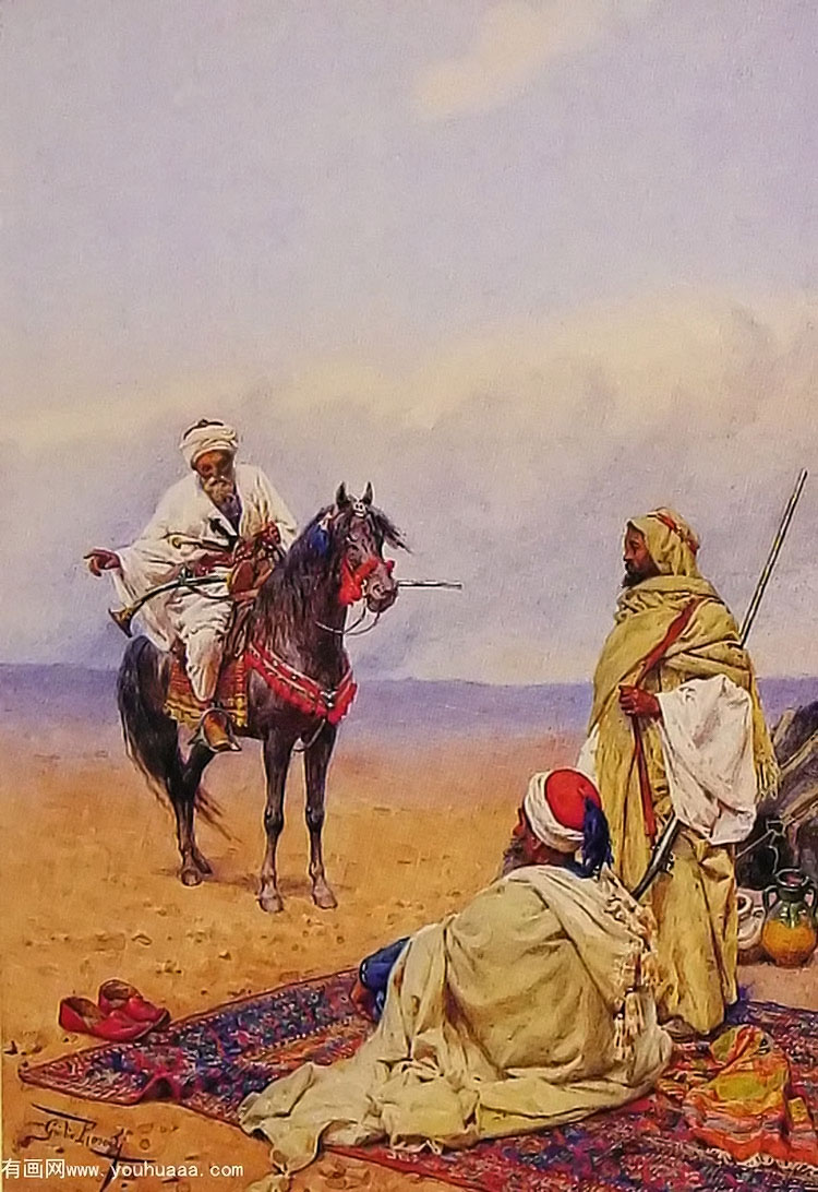 a horseman stopping at a bedouin camp