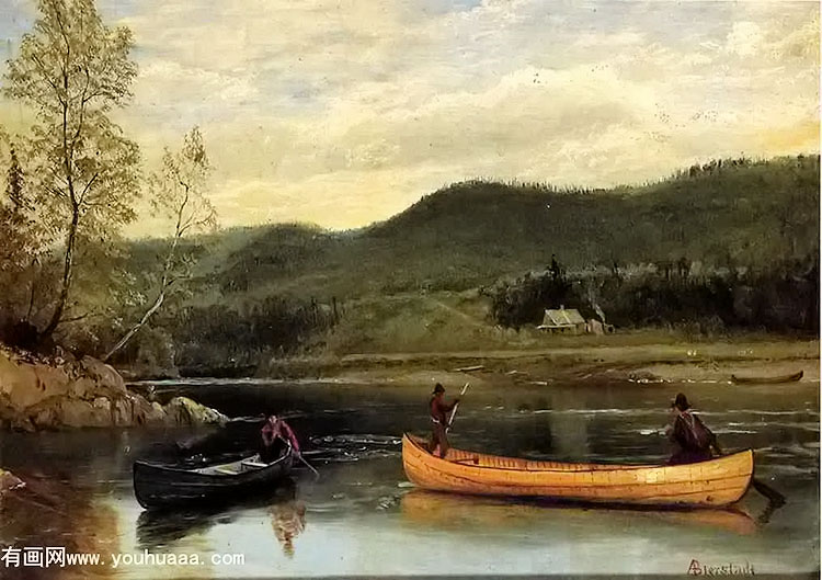 men in two canoes