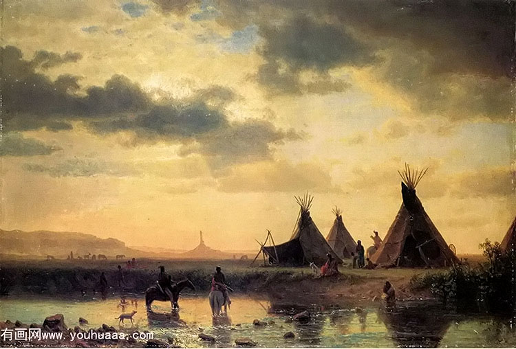 view of chimney rock, ogalillalh sioux village in foreground