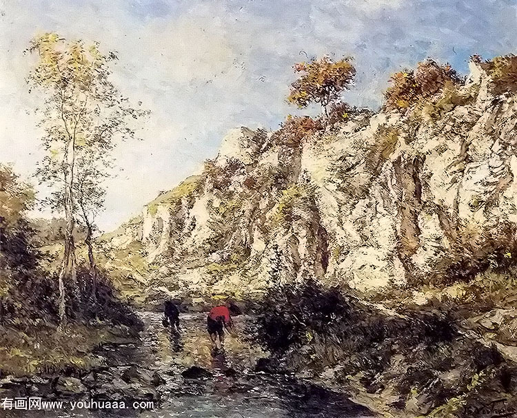 figures in a rocky stream