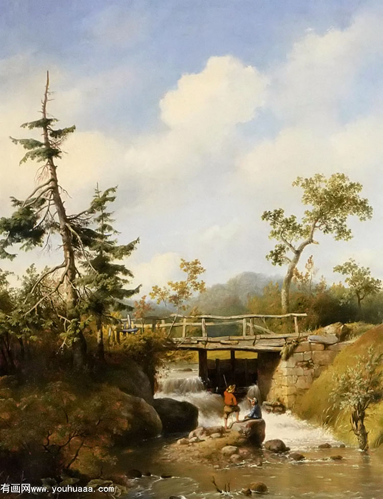 hendria forest view with figures by a stream