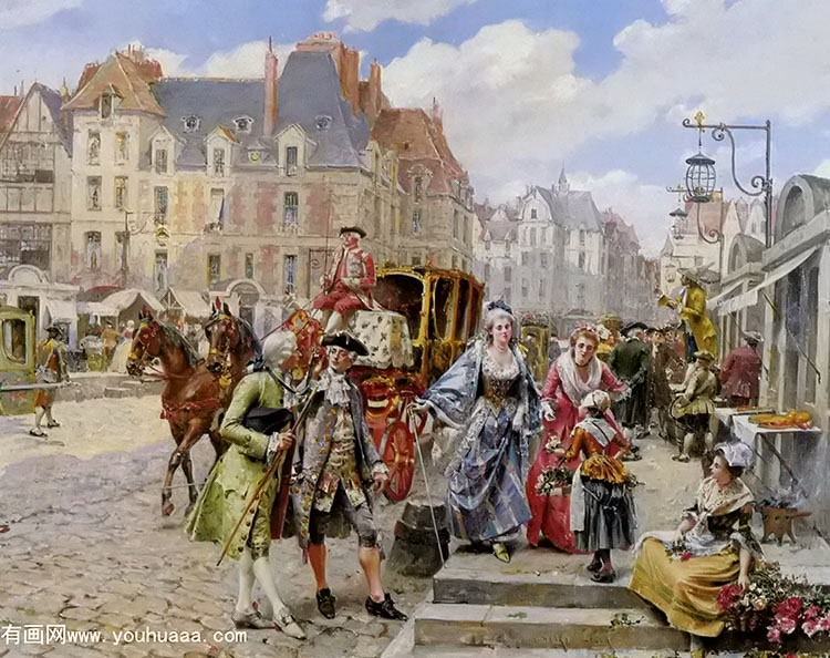 a paris street scene in the time of louis xiv