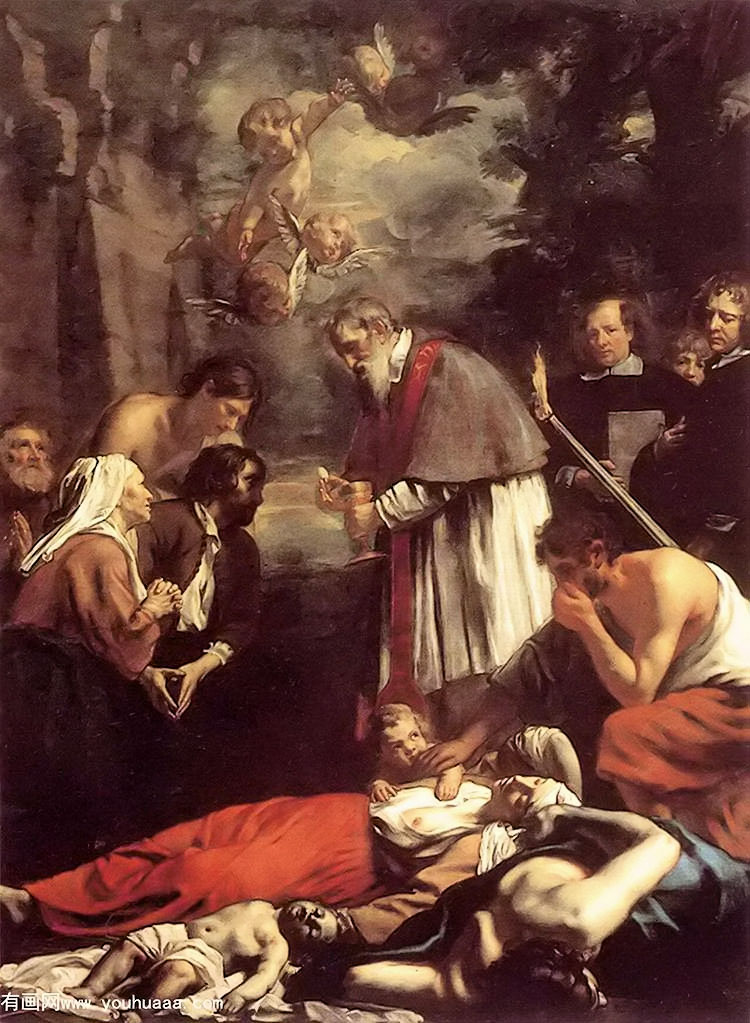 st macarius of ghent giving aid to the plague victims