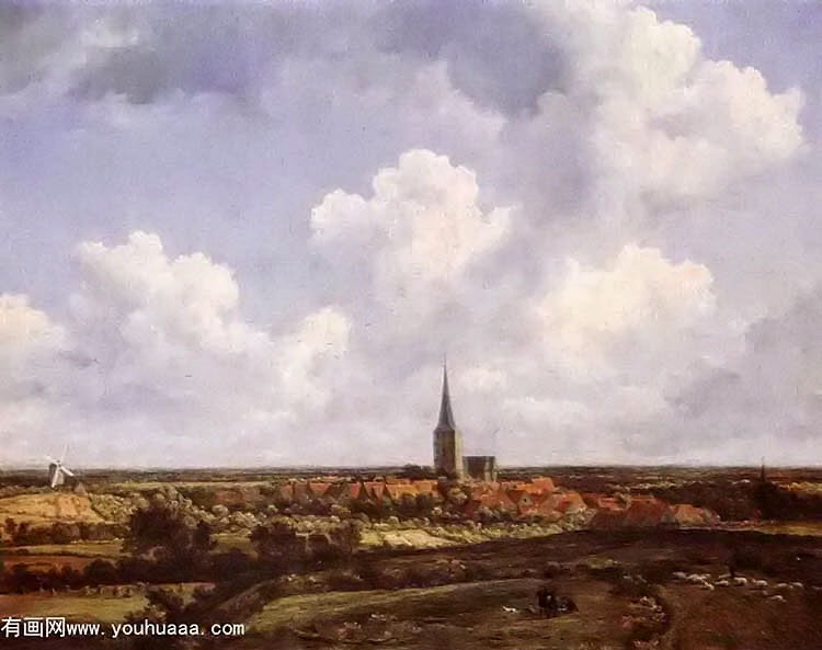 landscape with church and village