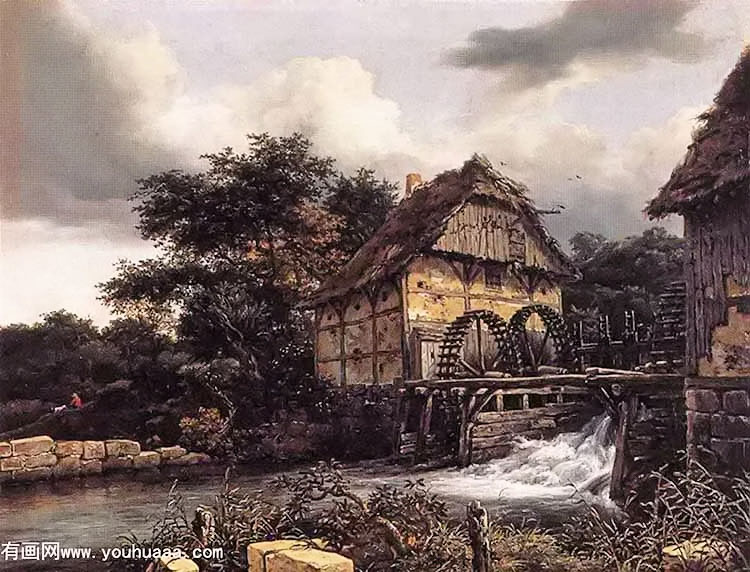 two water mills and an open sluice