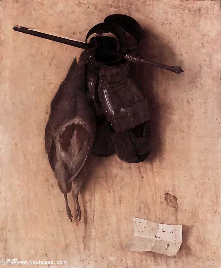 : - still life with partridge and iron gloves