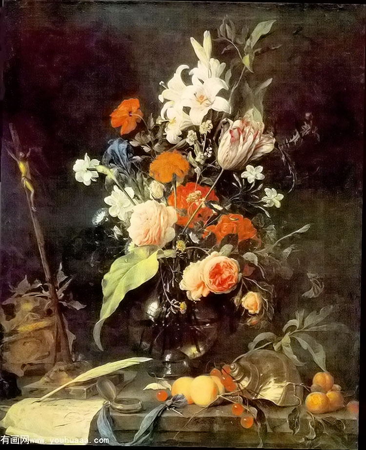 :ʻҮ - flower still life with crucifix and skull