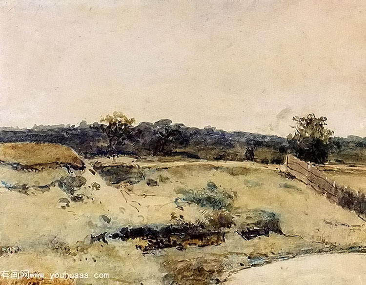 a summer landscape with figures on a path