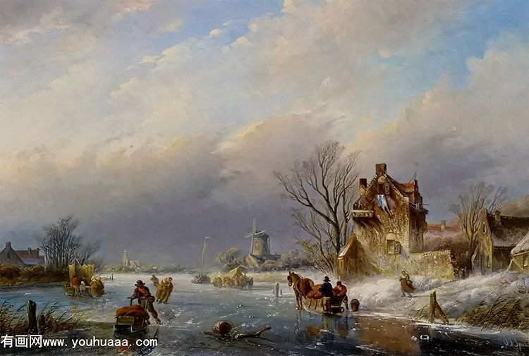 figures on the ice in a winter landscape