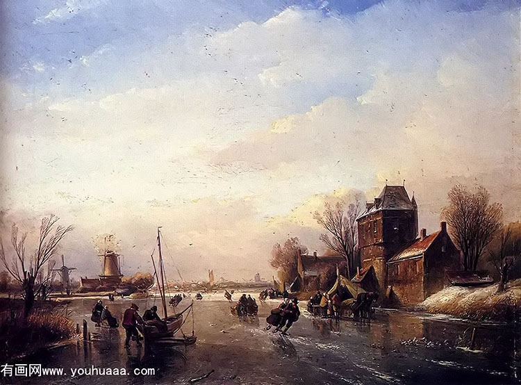 skaters on a frozen river