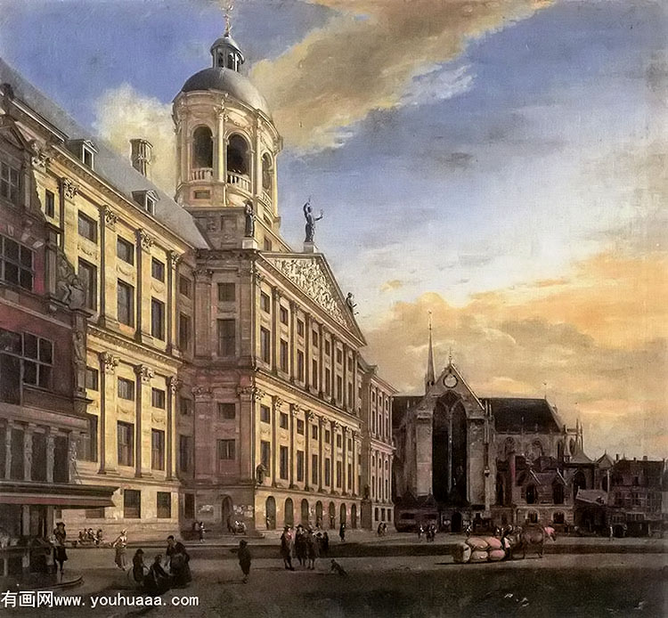 amsterdam, dam square with the town hall and the nieuwe kerk