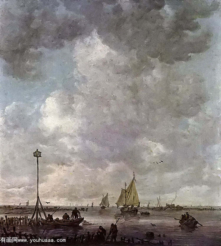 marine landscape with fishermen