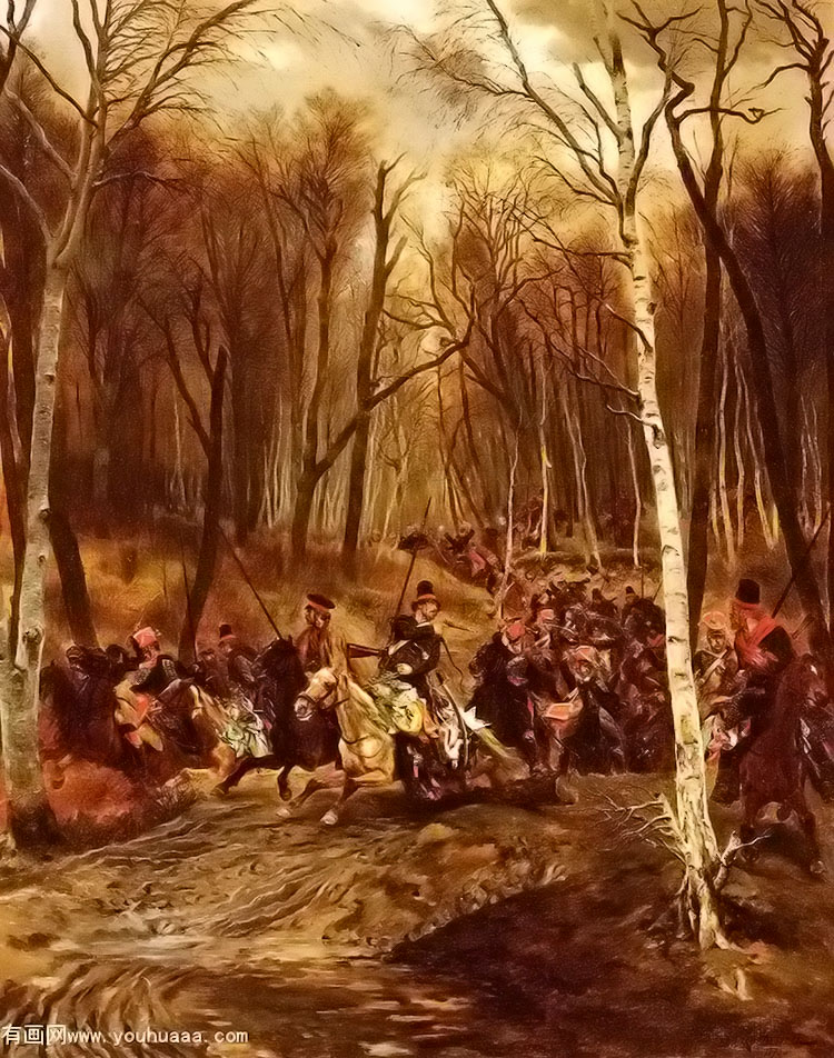 cossacks attacking a squad of the gardes dhonneur from the jeune garde imperiale