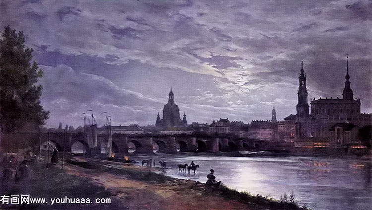 view of dresden at full moon