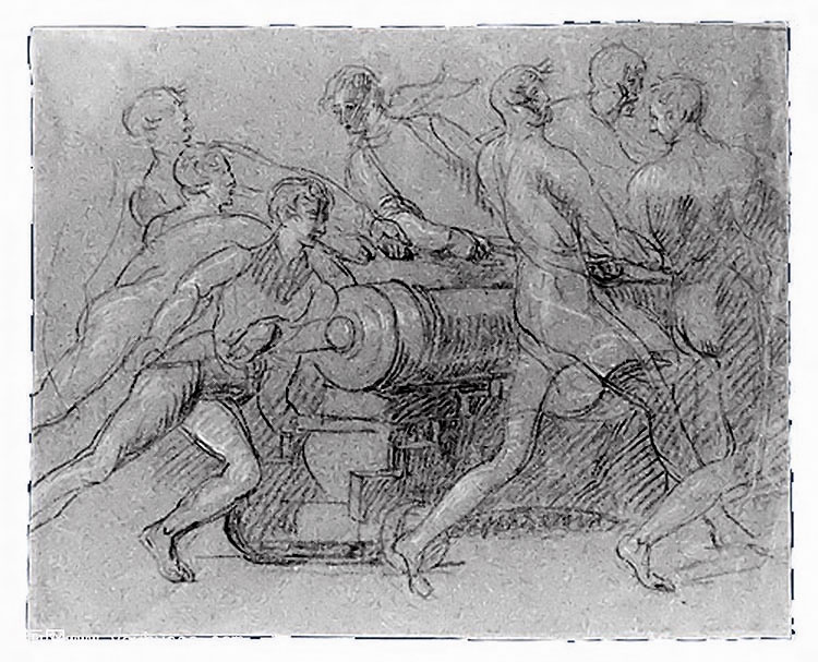 sailors maneuvering a cannon, possibly a study for