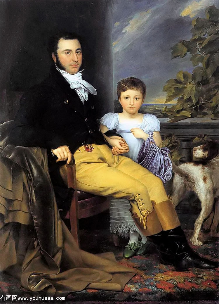 һλʿŮԹ - portrait of a prominent gentleman with his daughter and hunting dog