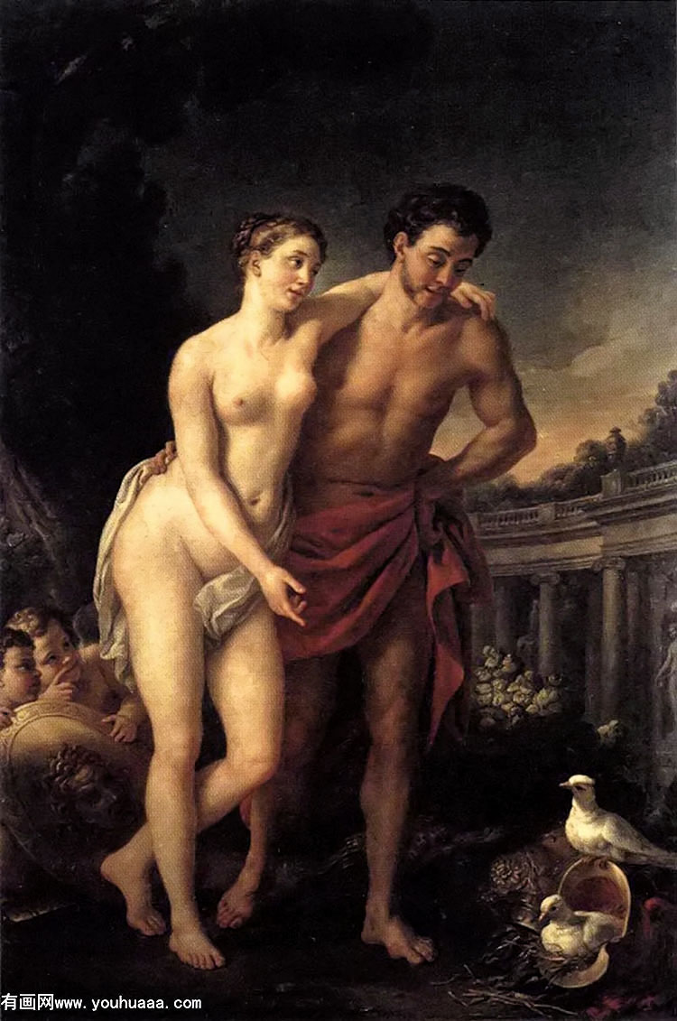 venus showing mars her doves making a nest in his helmet