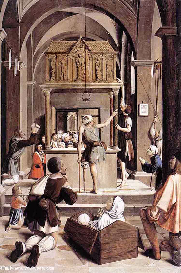 pilgrims at the tomb of st sebastian