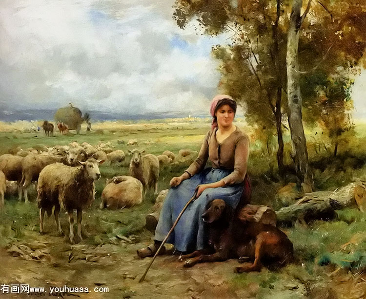 shepherdess watching over her flock