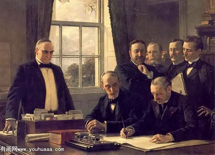 the signing of the protocol of peace between the united states and spain on august 12, 1898