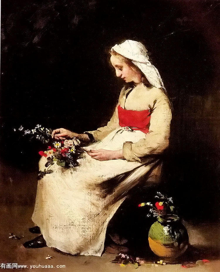 a girl arranging a vase of flowers