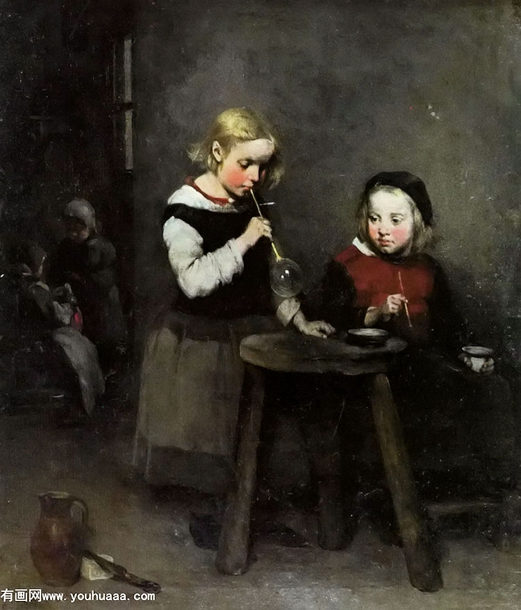 children blowing bubbles in an interior